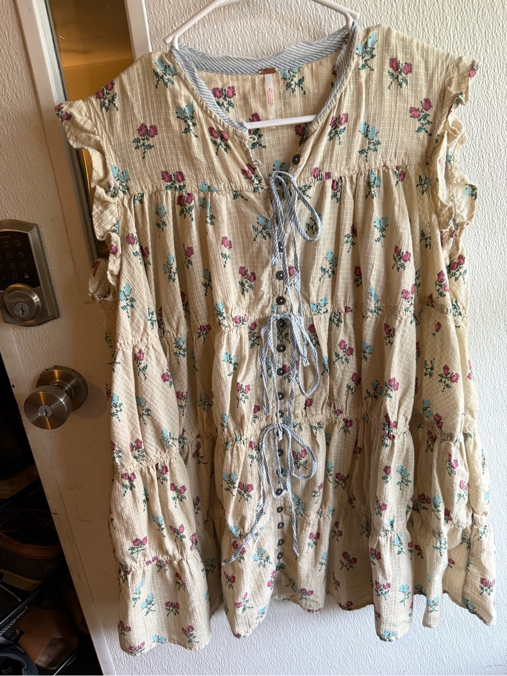 Free People Cream Floral Tie-Front Peasant Tunic